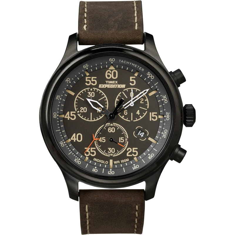 Timex Expedition Men's Quartz Watch with Brown Dial Chronograph Display and Brown Leather Strap T49905SU