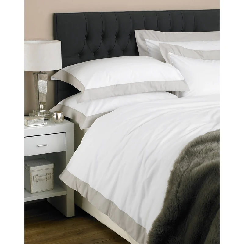 Harvard 100% Cotton Quilt Duvet Cover Set Bedding 200 Thread Count Percale, White/Taupe, Super-King