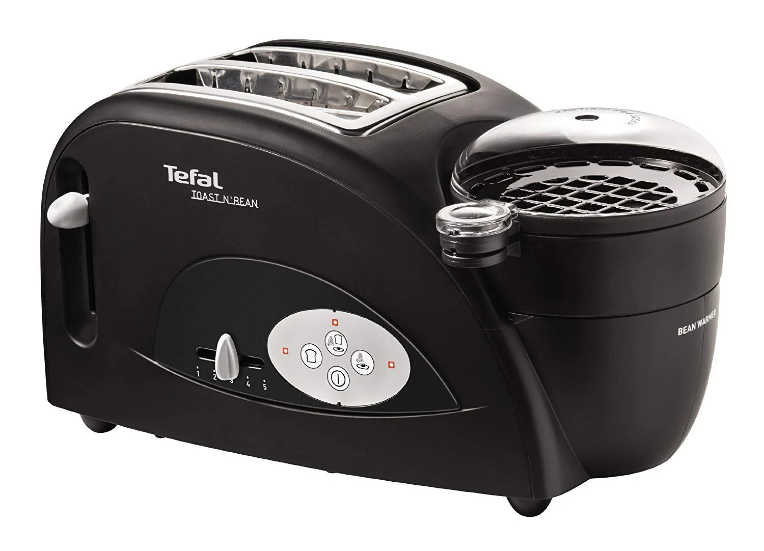 Tefal Toast n'Bean, 2-Slot Toaster, Bean & Egg maker, 5 Browning Levels, Removable Crumb Tray, High-lift + Self-Centring Racks, 1200W, TT552842, Black