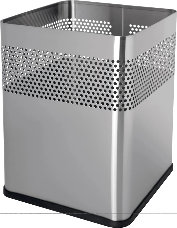 helit H2515900 Square Stainless Steel Waste Paper Bin, 18 litres, Silver, with Hole Decoration, Pack of 1