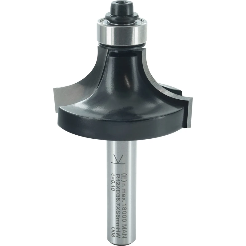 ENT 14298 Rounding Over Cutter TC Shank (S) 8 mm, Diameter (D) 36,7 mm, NL 19 mm, R 12 mm, SL 32 mm, with Ball Bearing