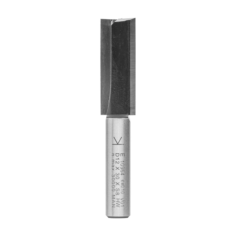 ENT 10964 Straight Cutter TC, Shank (S) 8 mm, Diameter (D) 12 mm, NL 30 mm, SL 32 mm, GL 62 mm, with Tungsten Carbide TC, Centre Tip