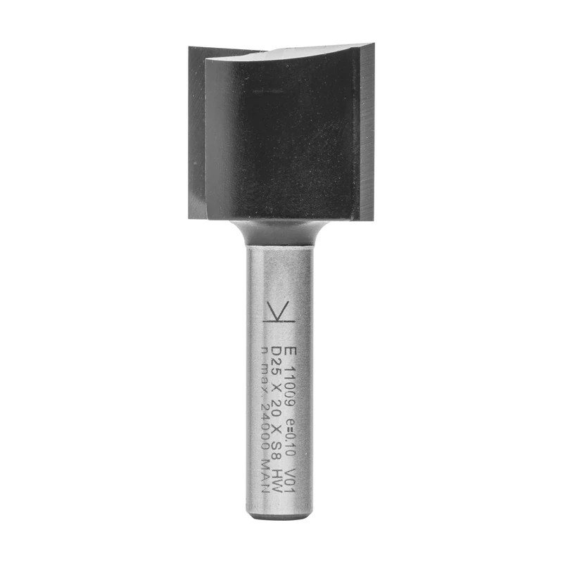ENT 11009 Straight Cutter TC, Shank (S) 8 mm, Diameter (D) 25 mm, NL 20 mm, SL 32 mm, GL 52 mm, with Tungsten Carbide TC, Centre Tip