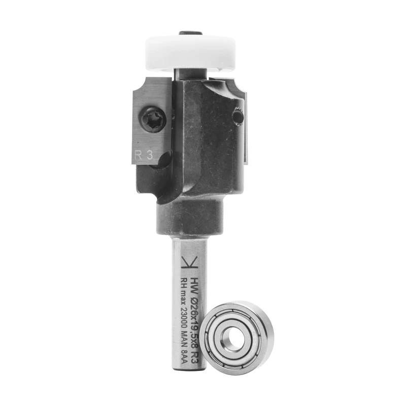 ENT 20332 WePla Rounding Over Cutter and Beading Cutter TC Shank (S) 8 mm, Diameter (D) 26 mm, (NL) 19,5 mm, (R) 3 mm, (ØKL) 20/16 mm, with Two Ball Bearings - Image 1