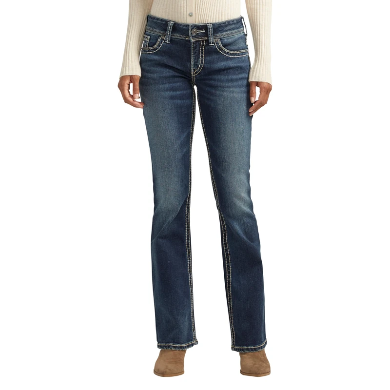 Silver Jeans Co. Women's Suki Mid Rise Bootcut Jeans, Indigo, 36W x 34L