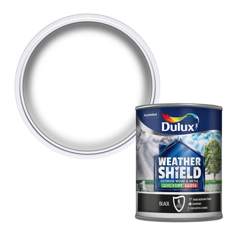 Dulux Weather Shield Quick Dry Gloss Paint, 750 ml - Black, Packaging May Vary