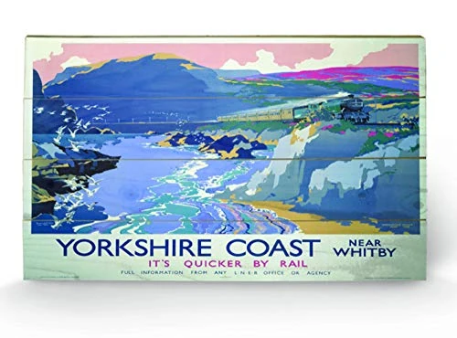 Pyramid International Yorkshire Coast Wood Print, Multi-Colour, 45 x 76 x 1.3 cm