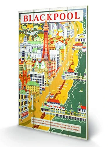 Pyramid International Blackpool 6 Wood Print, Multi-Colour, 45 x 76 x 1.3 cm