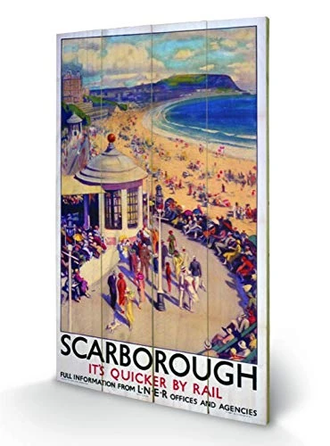 Pyramid International Scarborough 1 Wood Print, Multi-Colour, 45 x 76 x 1.3 cm