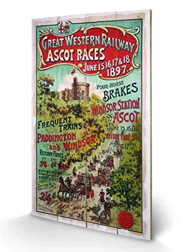 Pyramid International London Ascot Wood Print, Multi-Colour, 45 x 76 x 1.3 cm