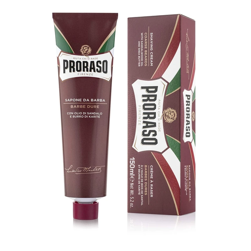 Proraso Shaving Cream Tube, 150ml, Intensely Nourishing and Moisturising Shaving Cream for Men with Sandalwood Oil and Shea Butter, Made in Italy, Red