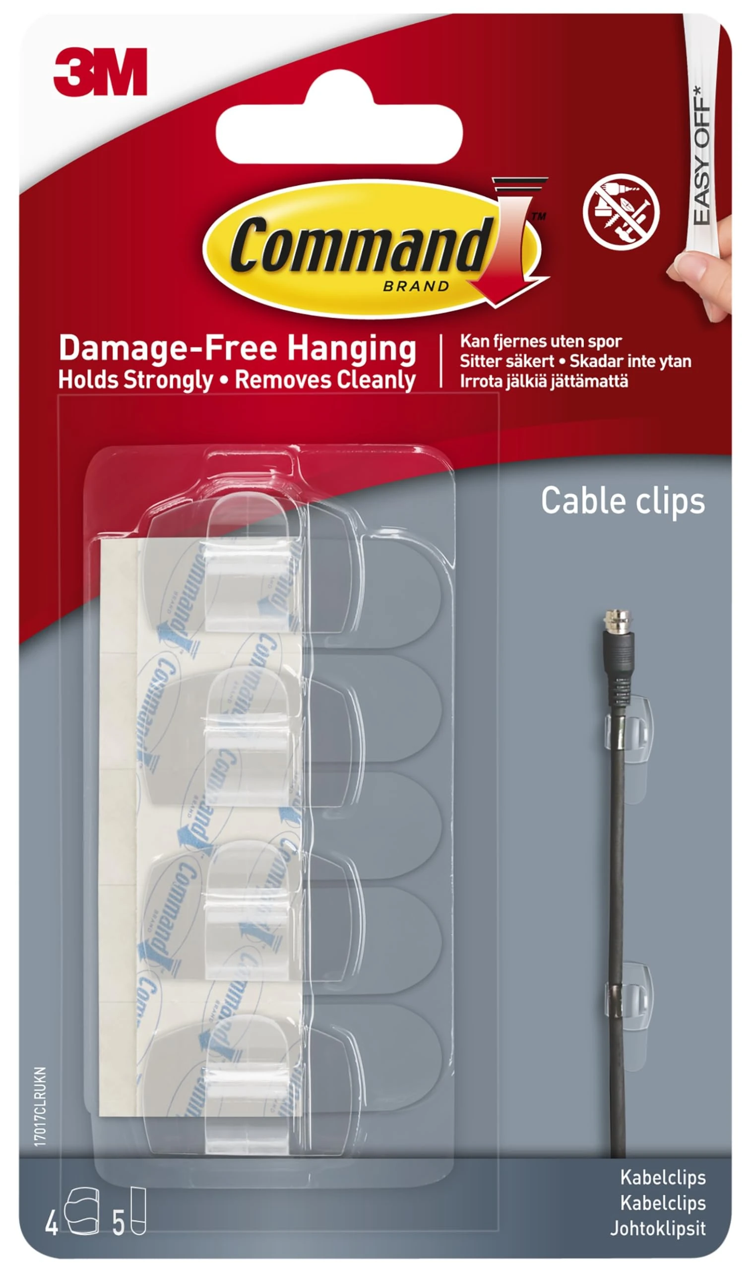 Command Clear Round Cord Clips, 4 Clips and 5 Adhesive Strips, Transparent - Damage Free Hanging - Hanging Lights and Cable Management