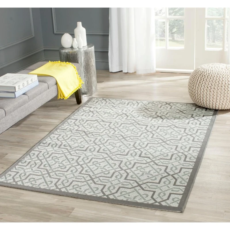 Safavieh Contemporary Indoor/Outdoor Woven Rectangle Area Rug, Courtyard Collection, CY7931, in Light Grey / Anthracite, 160 X 231 cm for Garden, Patio or Any Outdoor Space