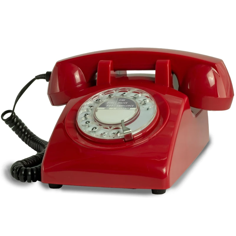 Opis Technology 60s Cable – Red Rotary Dial Telephone, Vintage Retro Corded Landline Phone, UK Compatible