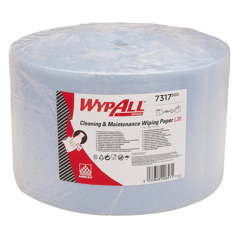 WypAll 7317 Cleaning & Maintenance Wiping Paper L20 Jumbo Roll - Extra Long, 2 ply, Blue (1 roll x 1,000 sheets)