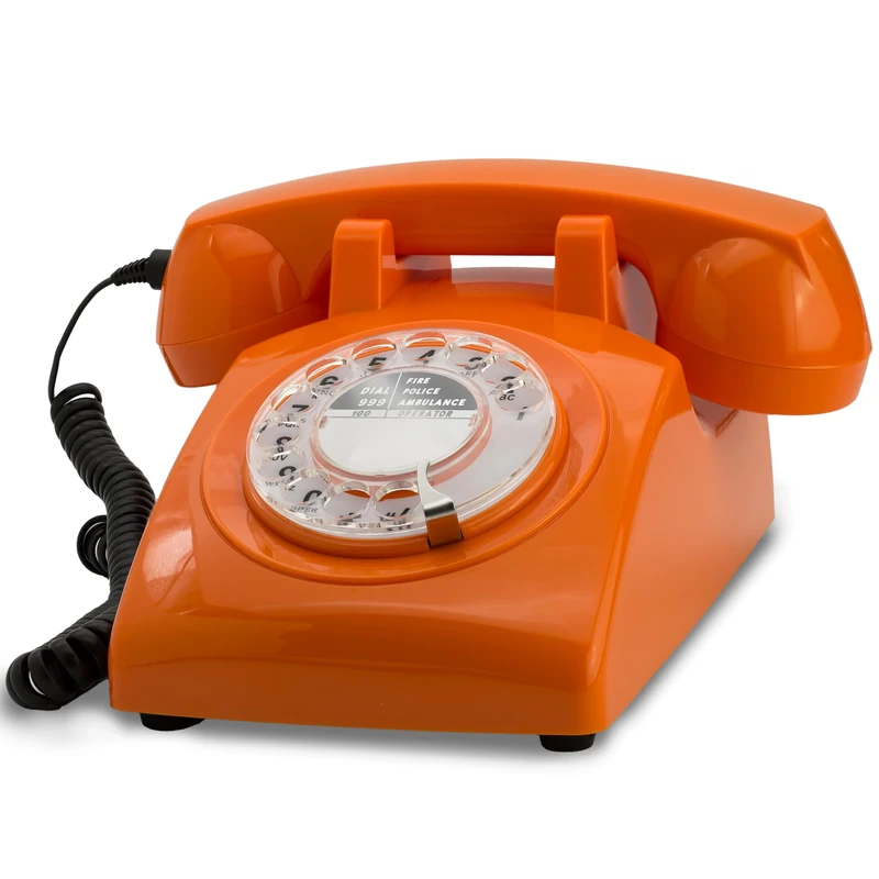 Opis Technology 60s Cable – Orange Rotary Dial Telephone, Vintage Retro Corded Landline Phone, UK Compatible