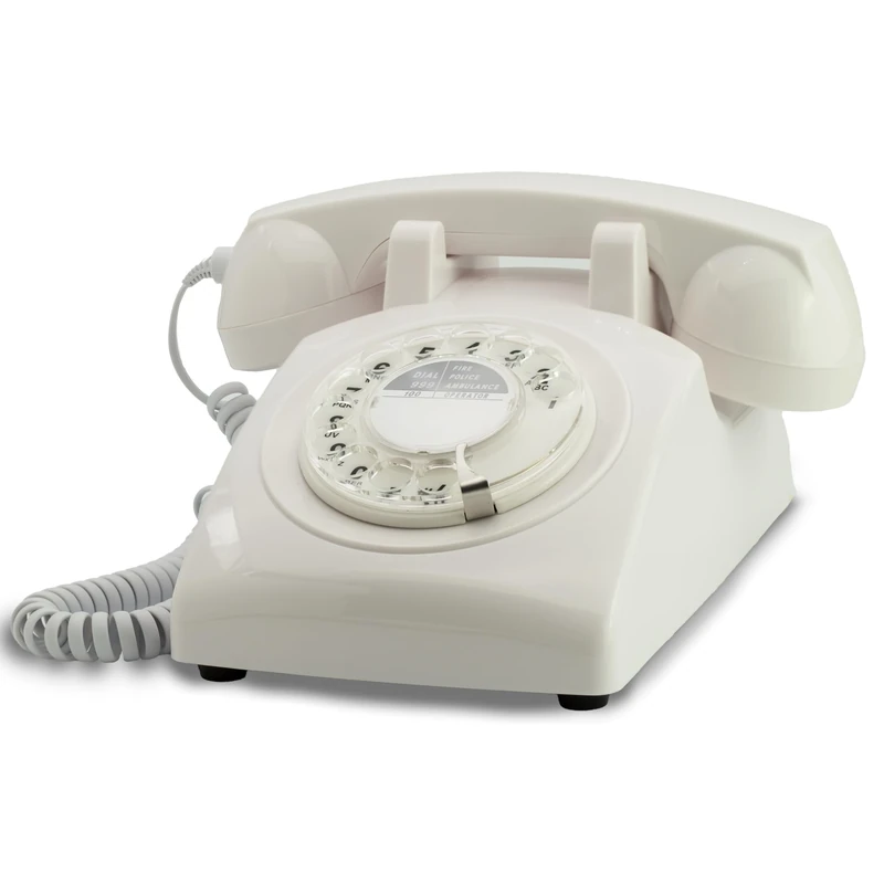 Opis Technology 60s Cable – White Rotary Dial Telephone, Vintage Retro Corded Landline Phone, UK Compatible
