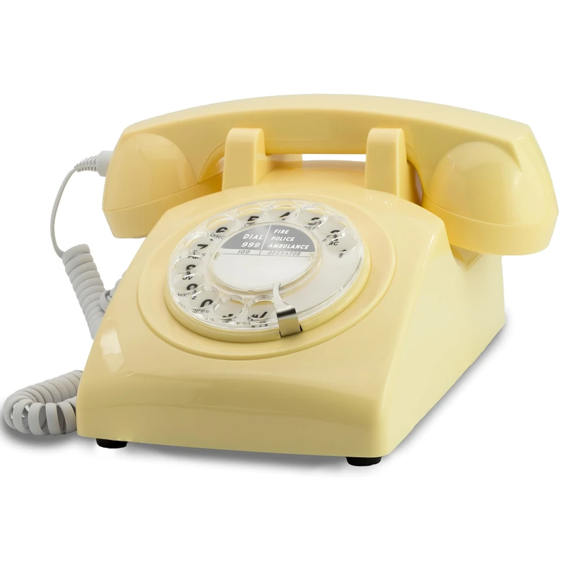Opis Technology 60s Cable – Cream Rotary Dial Telephone, Vintage Retro Corded Landline Phone, UK Compatible