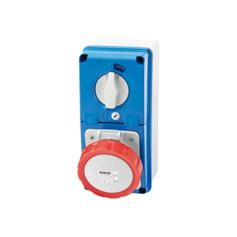 Gewiss GW66330N Interlocked Vertical Socket-Outlet without Bottom, with Rotary Switch and Fuse-Holder Base, IP67, 6 Reference, 3P+E Pole, 380V-415V, 16 A, 50 Hz/60 Hz, Red