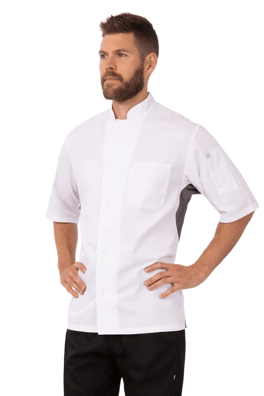 Chef Works Men's Valais Coat Chef s Jacket, White W/Gray Contrast, L UK