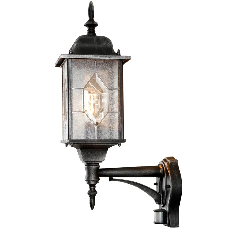 Konstsmide 7268-759 Milano Leaded Effect Pathway Outdoor Light with PIR Sensor-Motion Detector / 1 x 75 W E27 Max Bollard / Leaded Effect Acrylic Glass / Aluminium / IP43 / Outside Light Antique