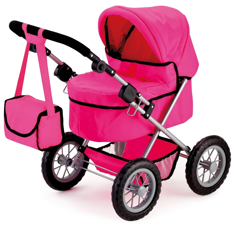 Bayer Design 13029AA Dolls Pram Trendy, stroller, foldable, height-adjustable handle, bag , pink