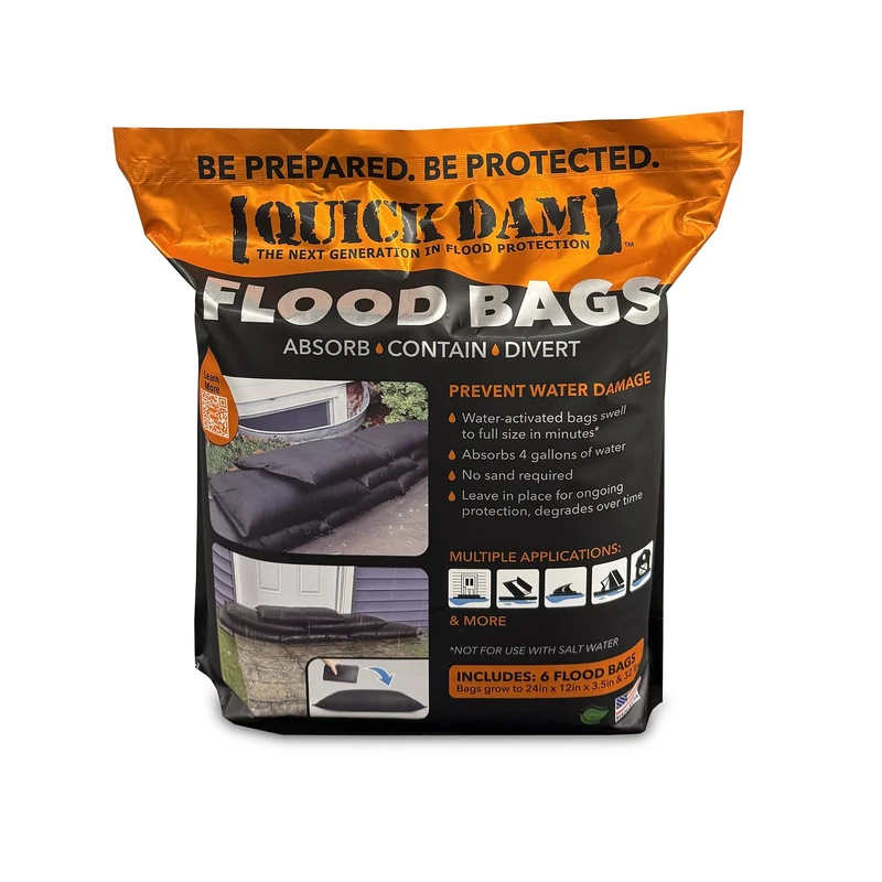 Quick Dam QD1224-6 Water Activated Flood Bags 1ft x 2ft, 6-Pack, Black