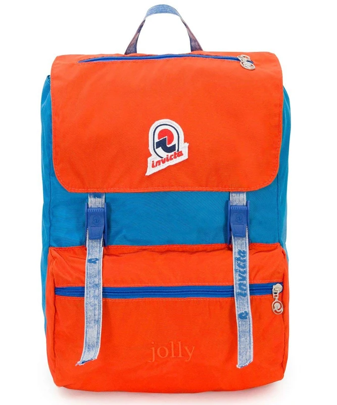 Invicta Backpack, JOLLY VINTAGE Knapsack, Casual Daypack, For Office, Day Trips & Commuting, For School, Sport, Free Time, 13'' Laptop Sleeve, Italian Design, orange/blue