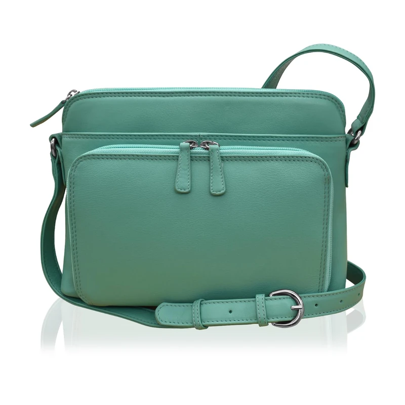 ili New York - Leather Shoulder Handbag w/Side Organizer - Soft, Smooth Leather Handbag w/RFID Blocking Lining, Turquoise, One Size