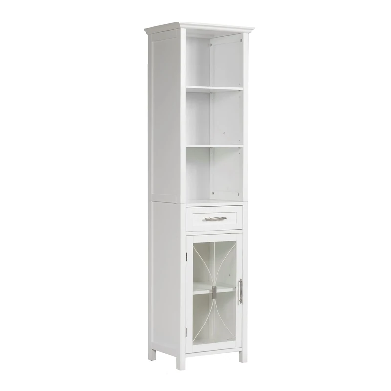Teamson Home Delaney Bathroom Wooden Multi Functional Linen Cabinet White 7978 With Drawer and Open Shelves