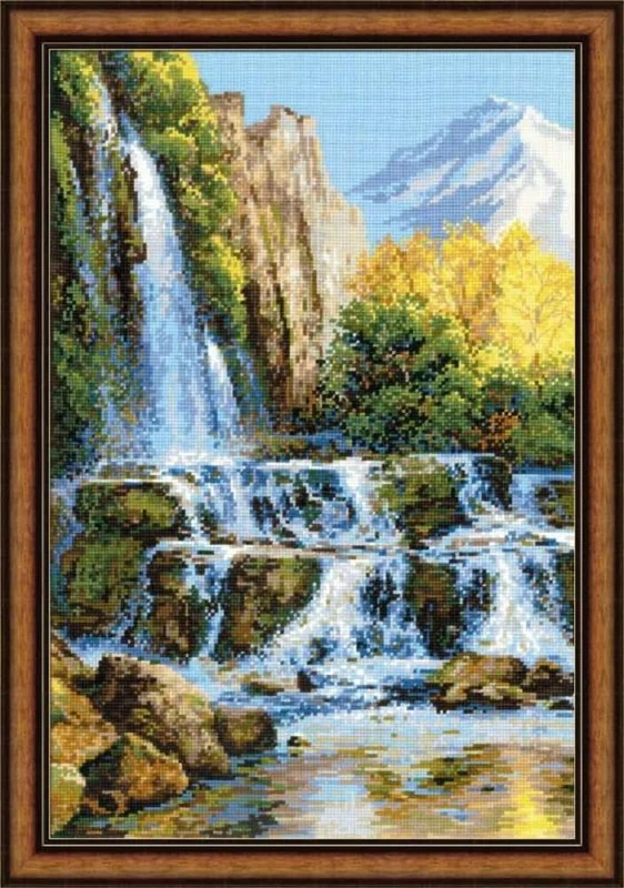 Riolis 1194 Landscape with Waterfall Cross Stitch Kit, Cotton, Multi Color, 40 x 60 x 0, 1 cm
