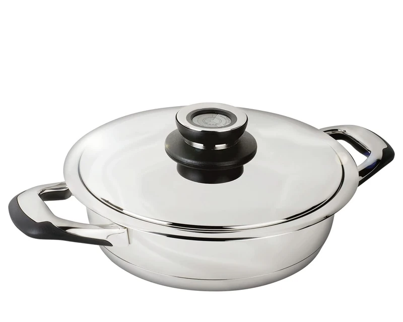 Ecovitam – Sauté pan 3L Stainless Steel 18/10 – Diameter 24 cm – Suitable for All Heat Sources – Built-in Thermometer