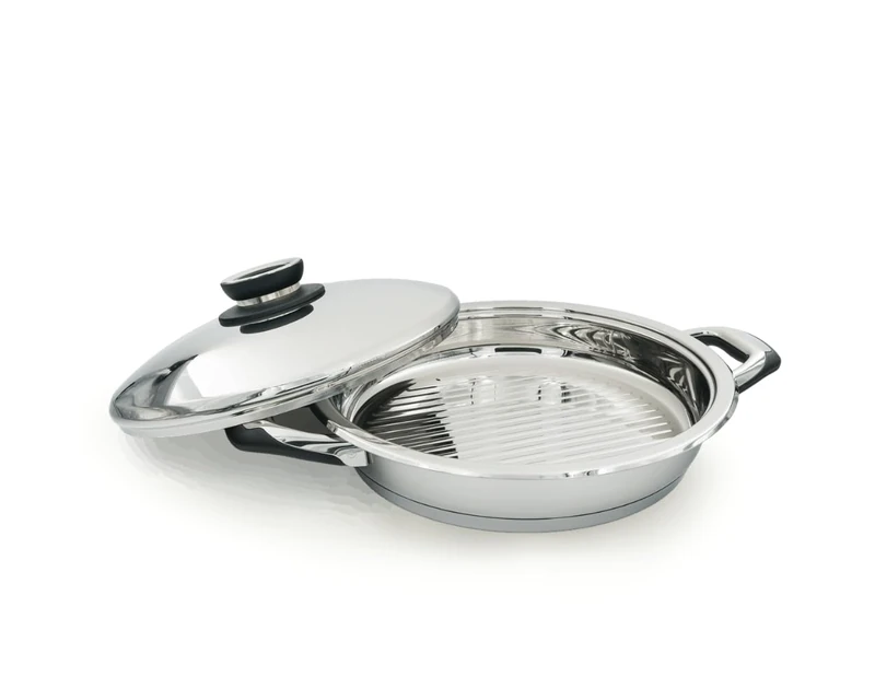 Ecovitam Grill Pan Stainless Steel 18/10 - Diameter 28 cm - For All Hobs - Integrated Thermometer - Made in Italy - Image 1