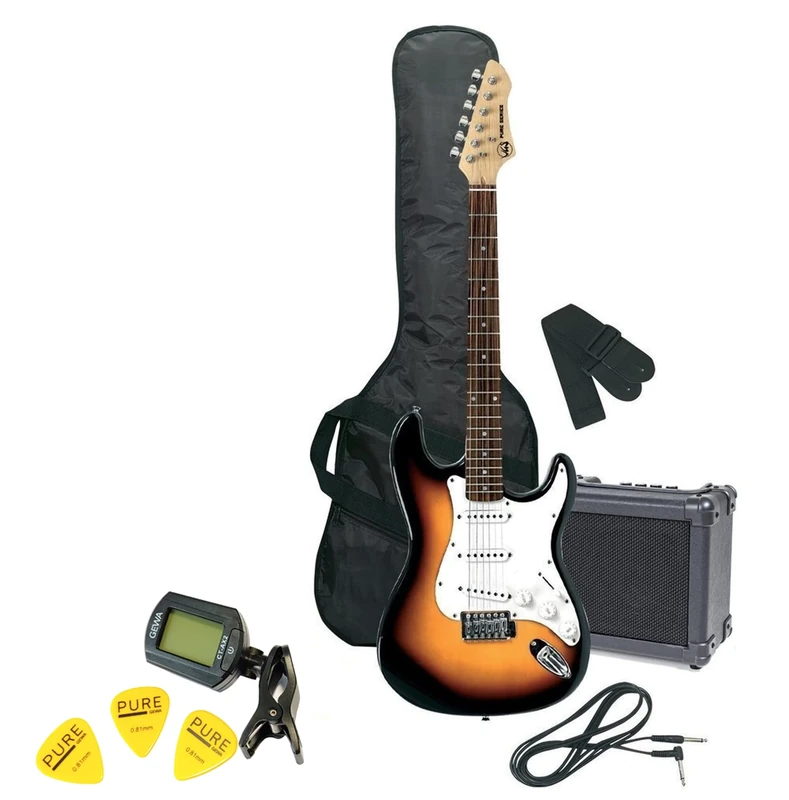 GEWA Electric Guitar, Guitar Pack RC-100 Set sunburst, Solid basswood body, Maple neck, Pakkawood fingerboard, incl. amplifier, gig bag and accessories for the perfect start!