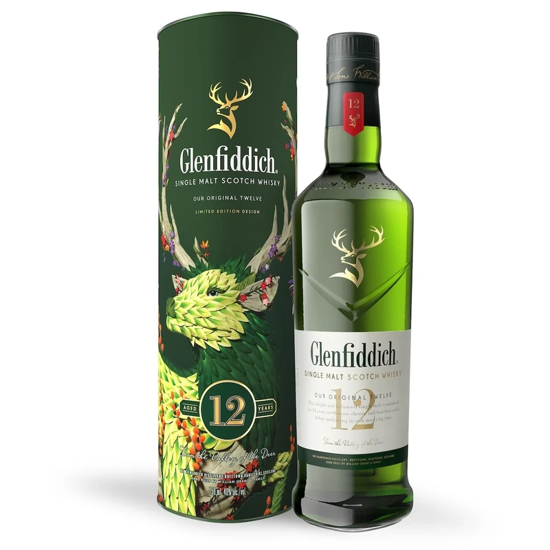 GLENFIDDICH 12 Year Old Single Malt Scotch Whisky - Bold Balance - Fresh Pear, Subtle Oak - Matured in Oloroso Sherry & Bourbon Casks - Product Of Scotland - 40% ABV - 70 cl, Packaging May Vary