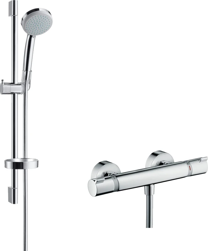 hansgrohe Croma 100 Shower System Vario with Ecostat Comfort Thermostatic Mixer and Shower rail 65 cm, for Exposed Installation, Chrome, 27034000