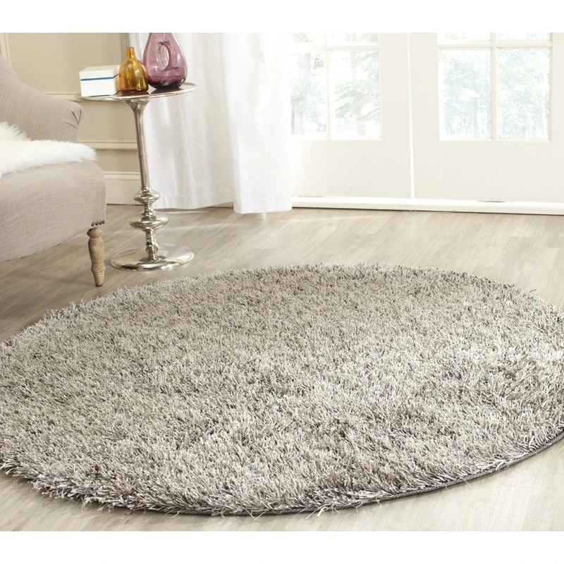 Safavieh Shaggy Indoor Woven Round Area Rug, New Orleans Shag Collection, SG531, in Grey / Grey, 152 X 152 cm for Living Room, Bedroom or Any Indoor Space
