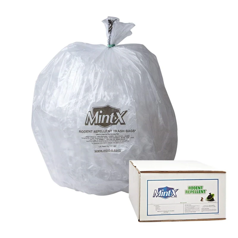 Mint-X Rodent Repellent Trash Bags, 1.3 Mil, Flat Seal, 47" Height x 43" Length, Clear (Pack of 100)