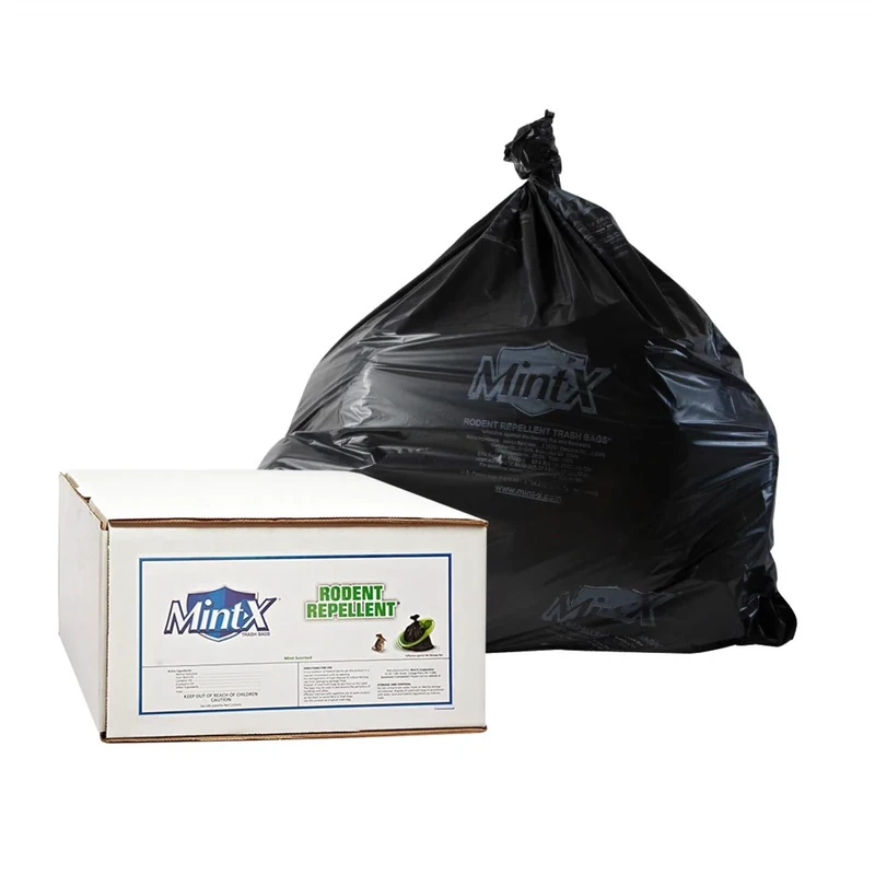 Mint-X Rodent Repellent Trash Bags, 1.7 Mil, Flat Seal, 47" Height x 43" Length, Black (Pack of 100) - Image 1