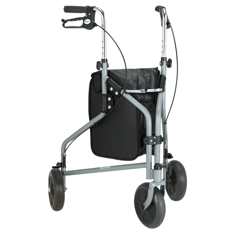 Days Tri Wheel Folding Walker with Loop and Lockable Brakes, Mobility Aid, Easy to Manoeuvre & Height Adjustable, For Eldery and Disabled Users, Silver