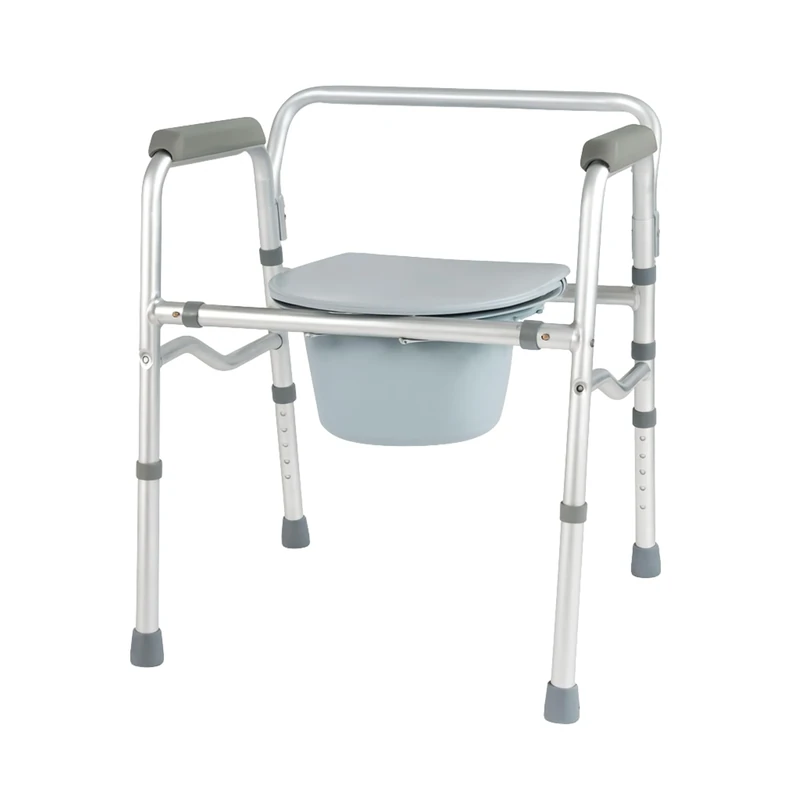 Homecraft Folding Commode Toilet Chair – Lightweight Aluminium Commode & Toilet Surround with Adjustable Seat Height, Portable Bedside Toilet Frame with Removable Bucket & Non-Slip Feet