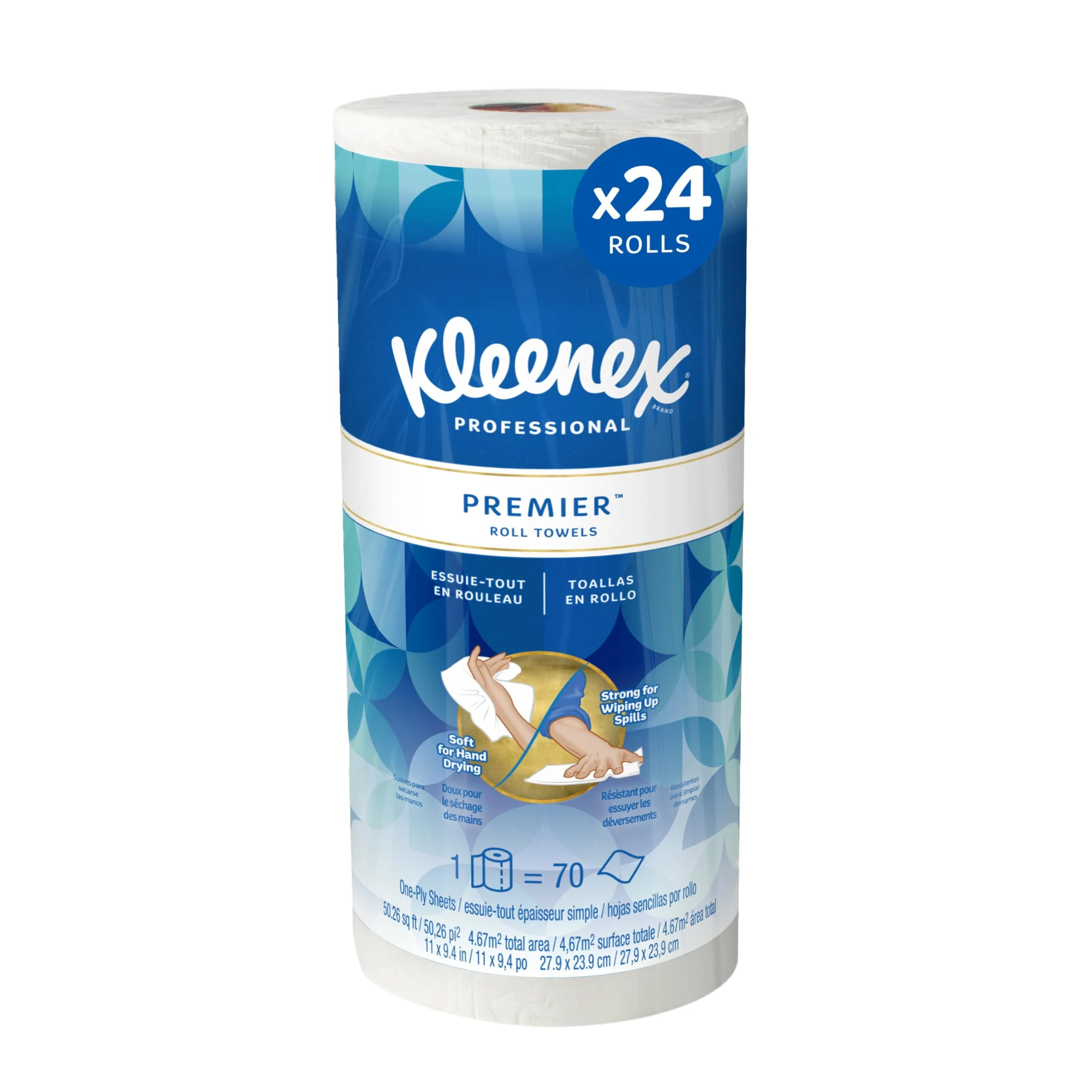 Kleenex Towels Premier Kitchen Paper Towels (13964), Cloth-Like Softness, Perforated, 24 Rolls/Case, 70 Kleenex Paper Towels/Roll