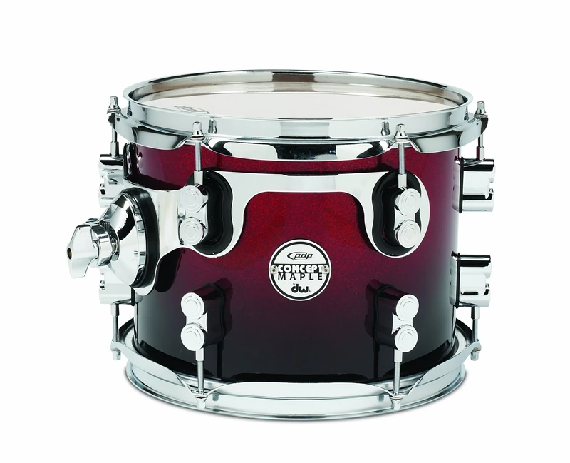 Pacific Drums Concept Maple Tom, 10" x 8", Red to Black Fade Lacquer | Features a European Maple shell, innovative DW drum hardware, and more