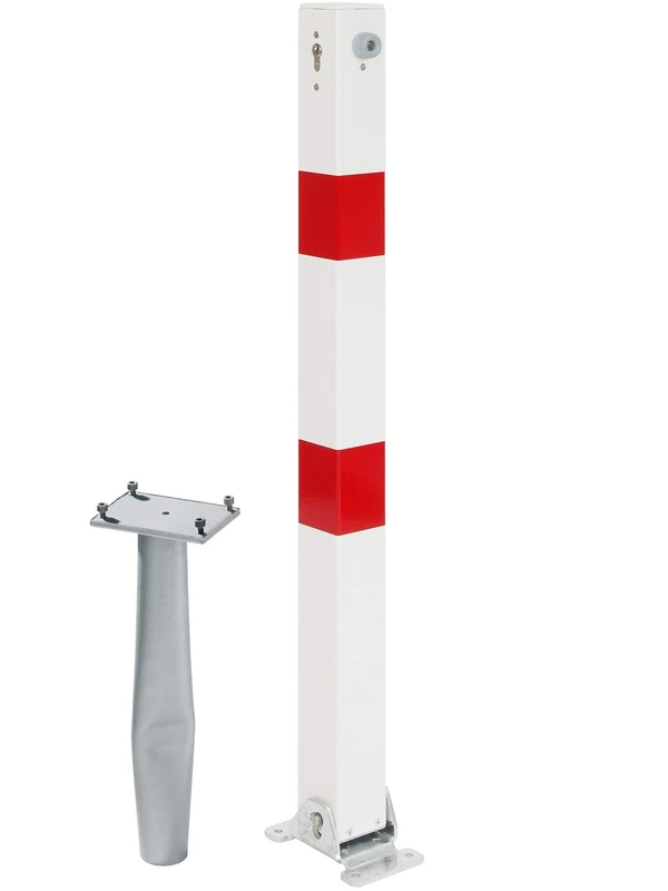 GAH-Alberts Klappy-Bo 787028 Barrier Post with Profiled Cylinder Lock Separately-Locking Hot-Dip Galvanised 2R for Embedding in Concrete 70 x 70 White