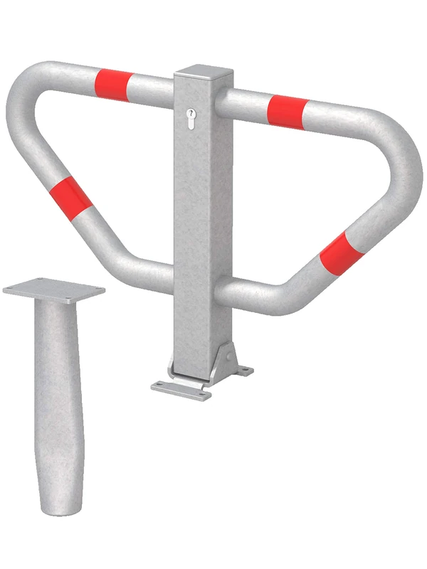GAH-Alberts Stoppyll 770099 Parking Space Bracket, Profile Cylinder Lock, Hot-Dip Galvanised, to Be Set in Concrete, with Red Rings, 750 x 750