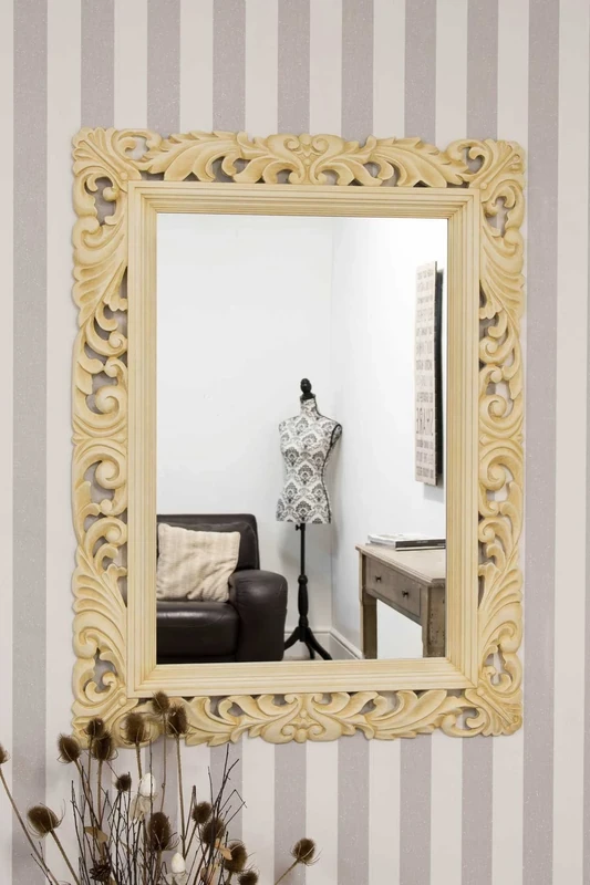 NEW STUNNING VERY LARGE ORNATE CREAM BEVELLED OVERMANTLE WALL MIRROR MIRROR 48" X 36"