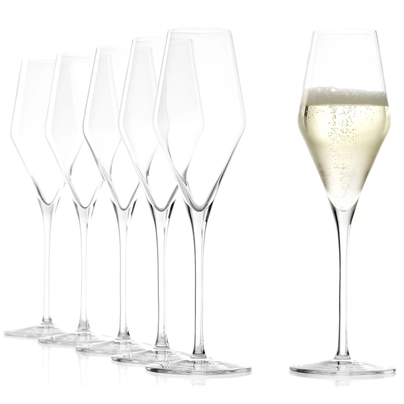 Stölzle Lausitz Champagne Glasses Quatrophil Set of 6, 290ml – Champagne Flutes for Sparkling Wine & Prosecco – Crystal Glasses Made in Germany – Dishwasher & Shock Resistant - Image 1