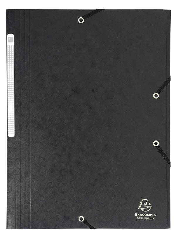 Exacompta - Ref 17116H - Elasticated 3-Flap Folder - 240 x 320mm in Size, Suitable for Storing A4 Documents, 425gsm Laminated Card, FSC-Certified - Black (Pack of 25)