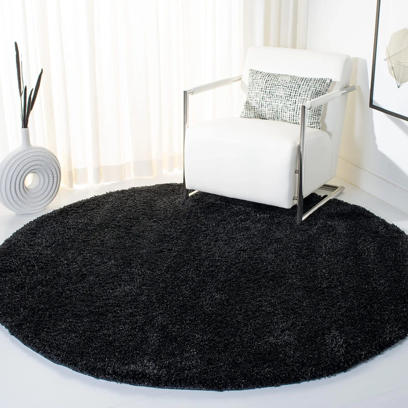 Safavieh Shaggy Indoor Woven Round Area Rug, California Shag Collection, SG151, in Black, 201 x 201 cm for Living Room, Bedroom or Any Indoor Space