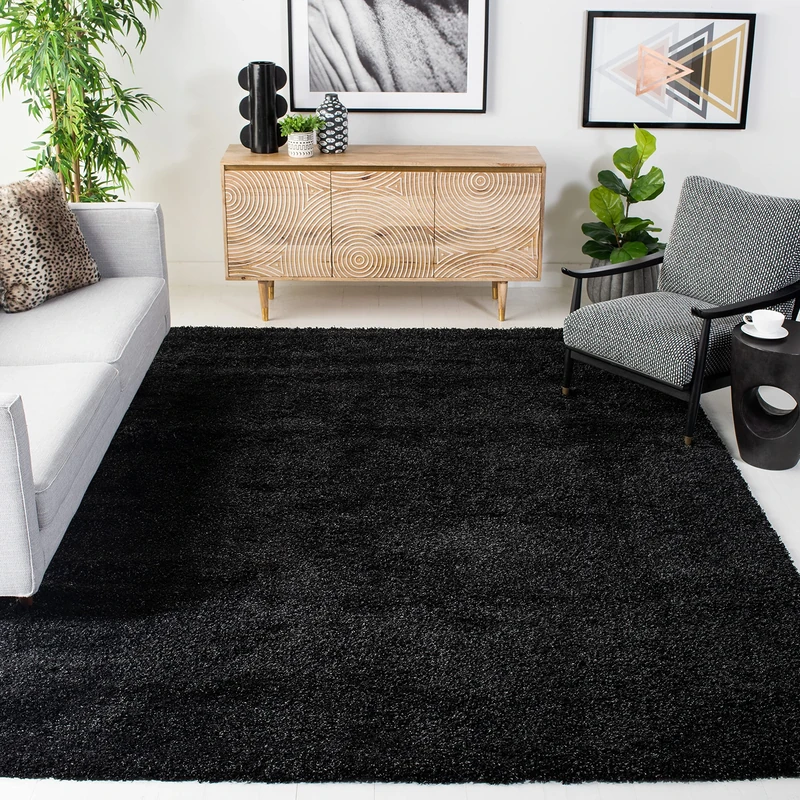 Safavieh Shaggy Indoor Woven Square Area Rug, California Shag Collection, SG151, in Black, 201 x 201 cm for Living Room, Bedroom or Any Indoor Space